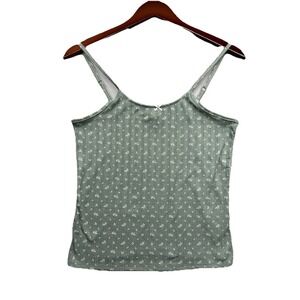 Cami Tank Top Womens Sz S Sage Green Ribbed Ditsy Floral Bow